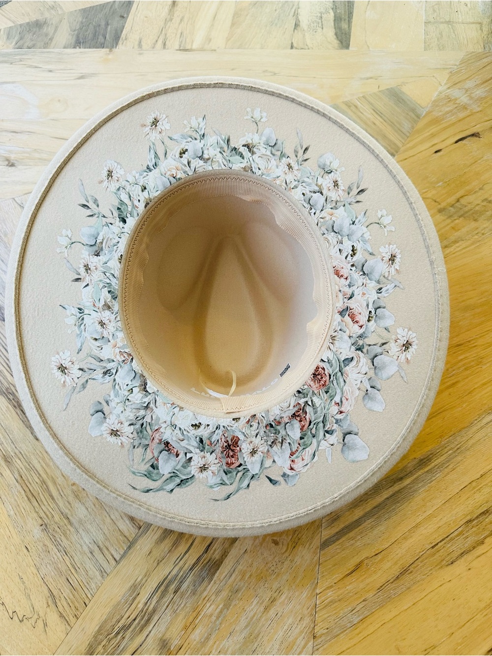 Luna Halo Wide Brim Felt Hat — Hand Painted Floral Brim